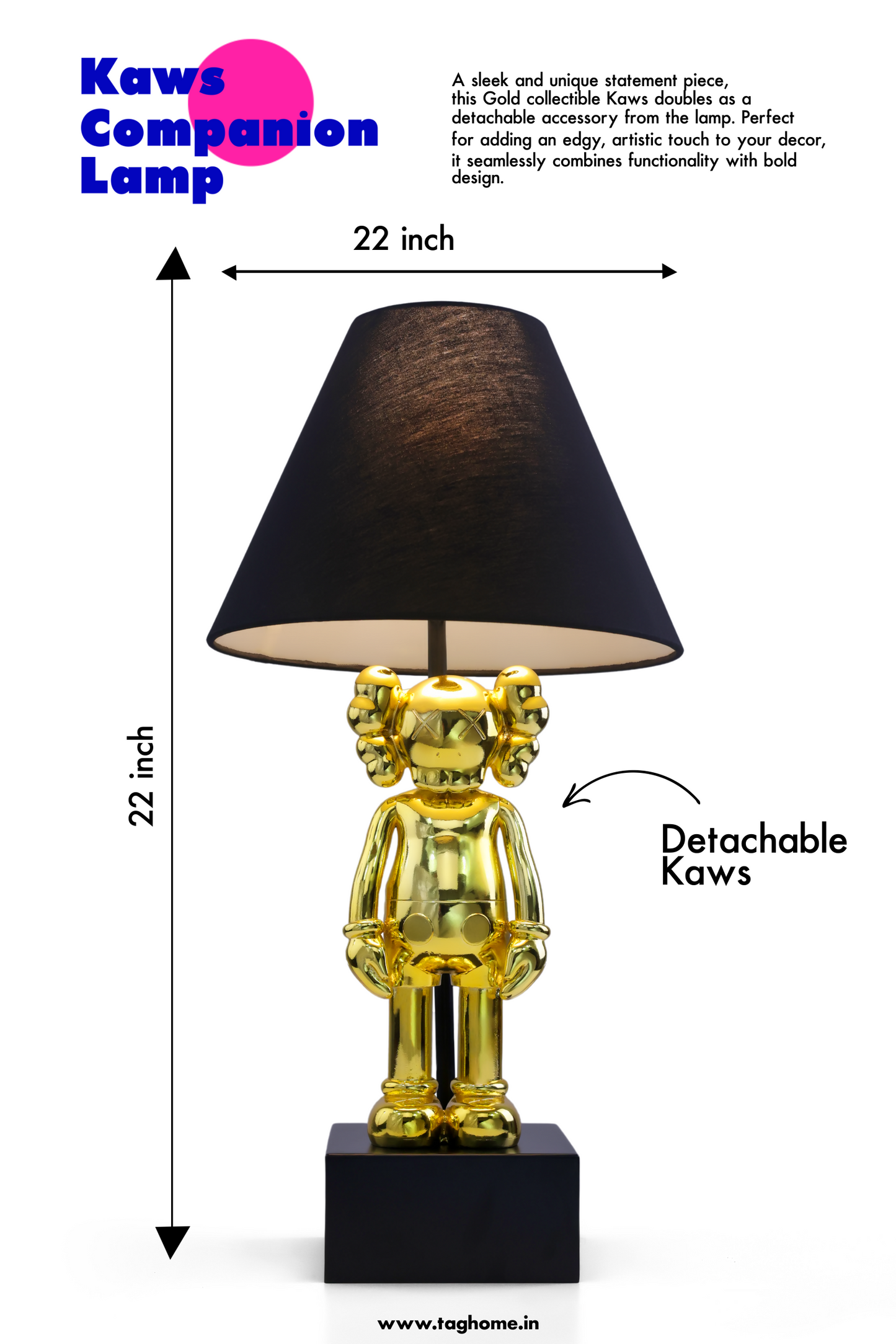Kaws-Inspired Table Lamp with Gold-Plated Kaws Sculpture (30 x 61 x 30 cm)