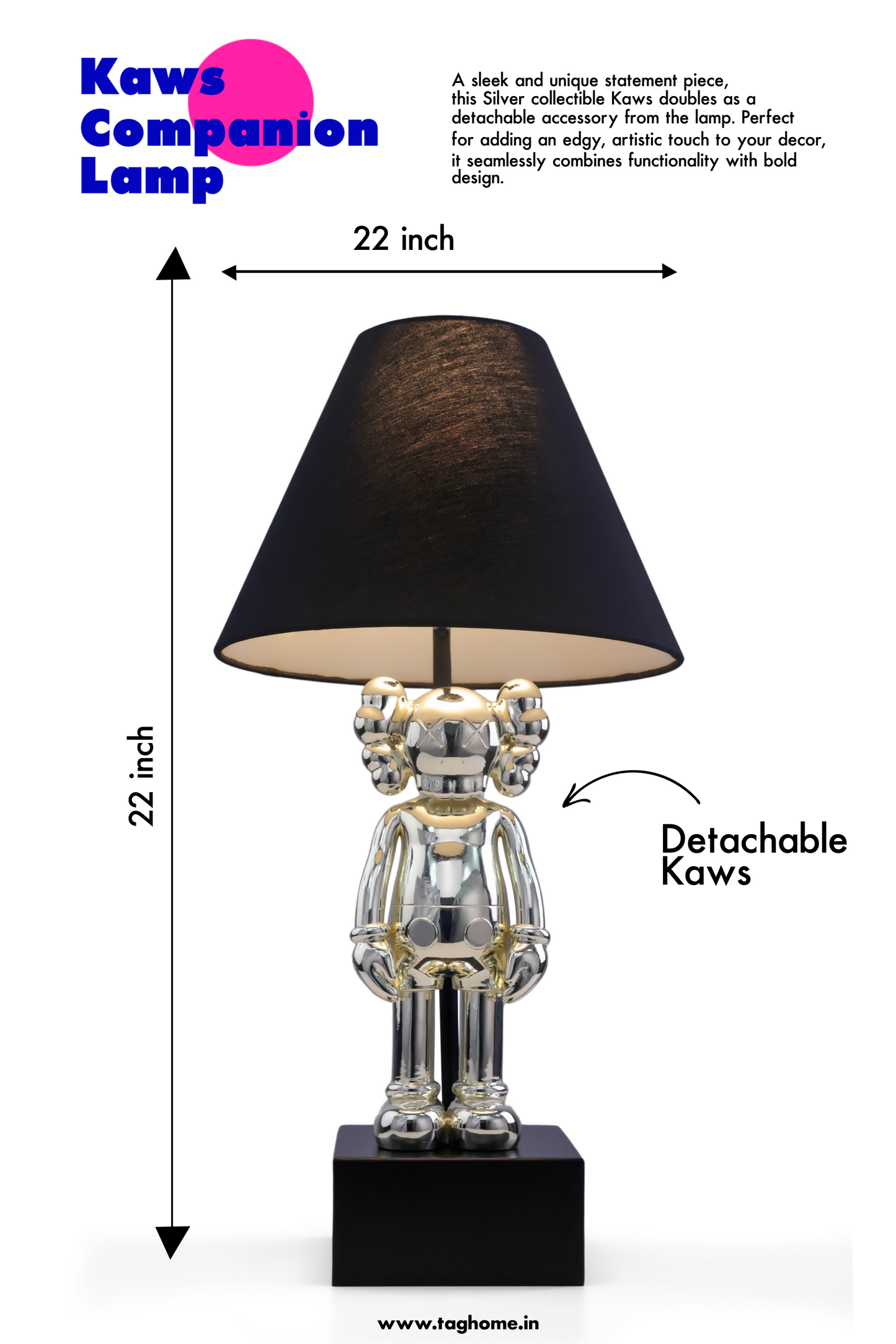Kaws-Inspired Table Lamp with Silver-Plated Kaws Sculptures (30 x 61 x 30 cm)