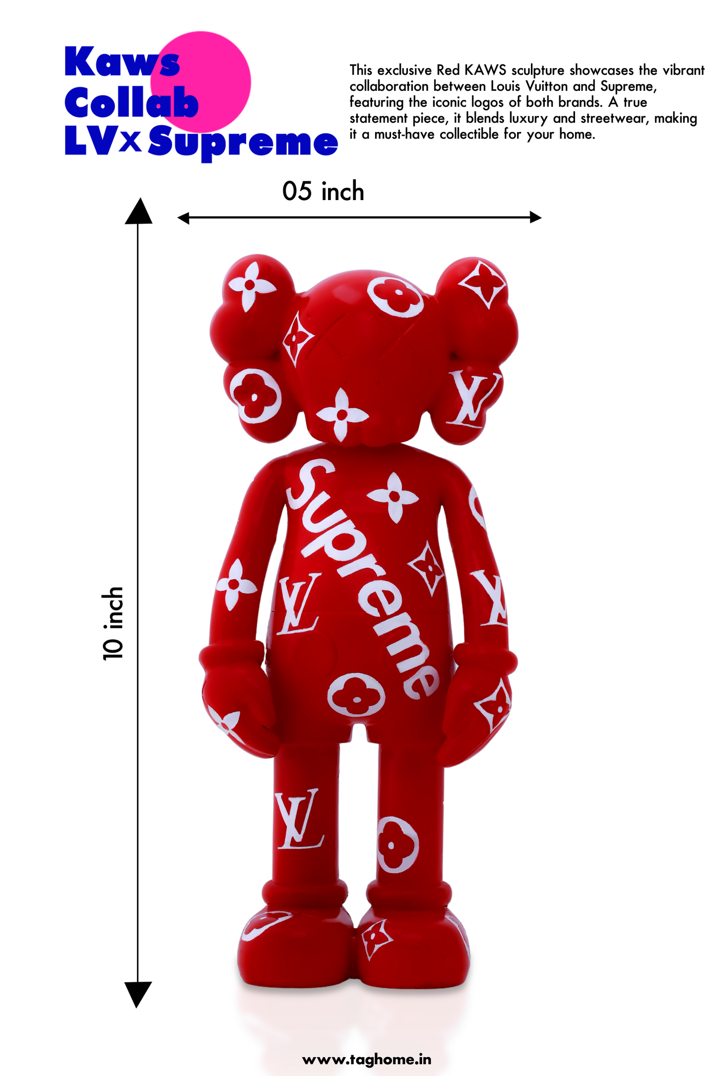 Kaws Sculpture Red Louis Vuitton x Supreme Collaboration (14 x 30 x 8 cm)