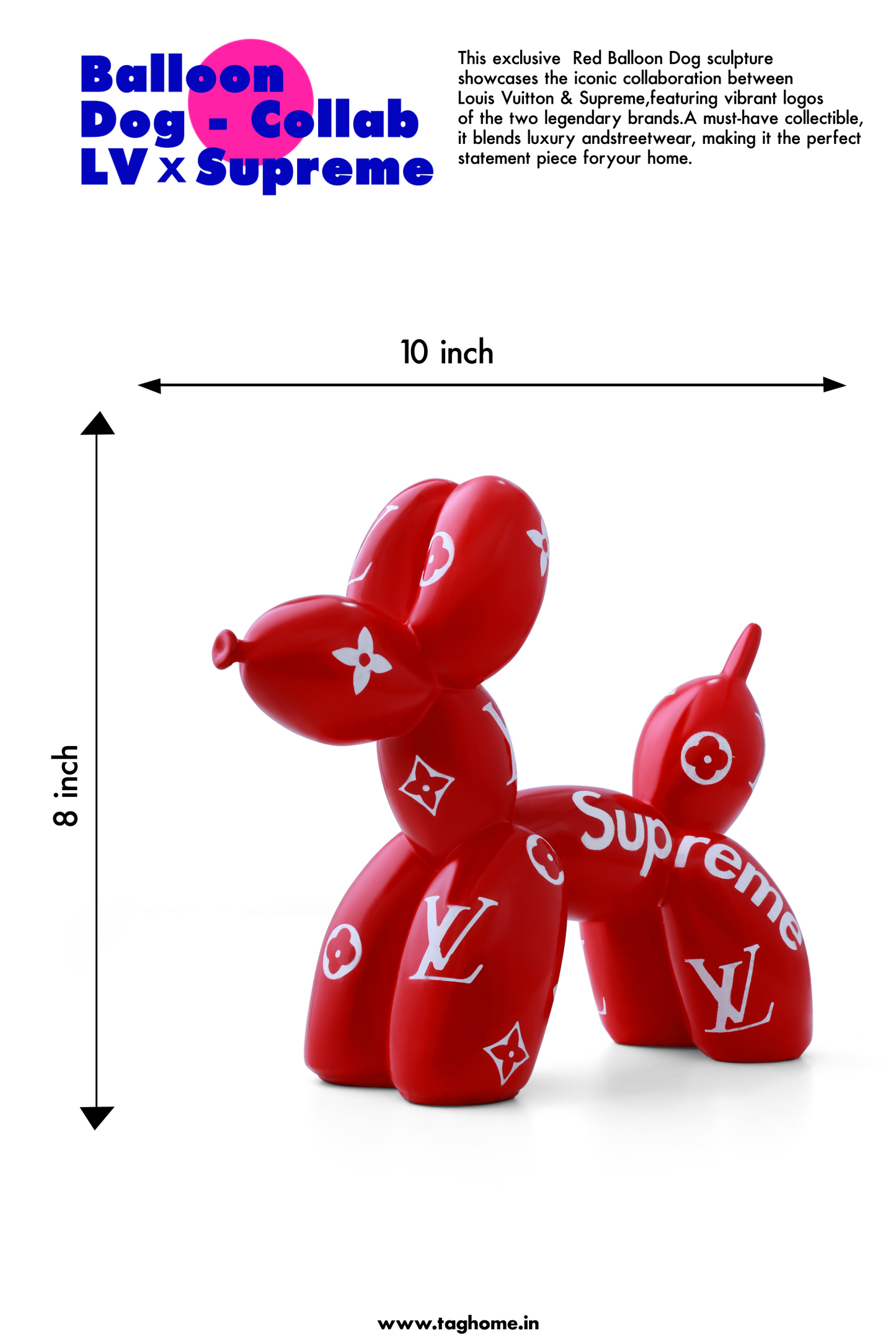 Balloon Dog Red Supreme LV Collaboration Home Decor Sculpture (20 x 18 x 9 cm)