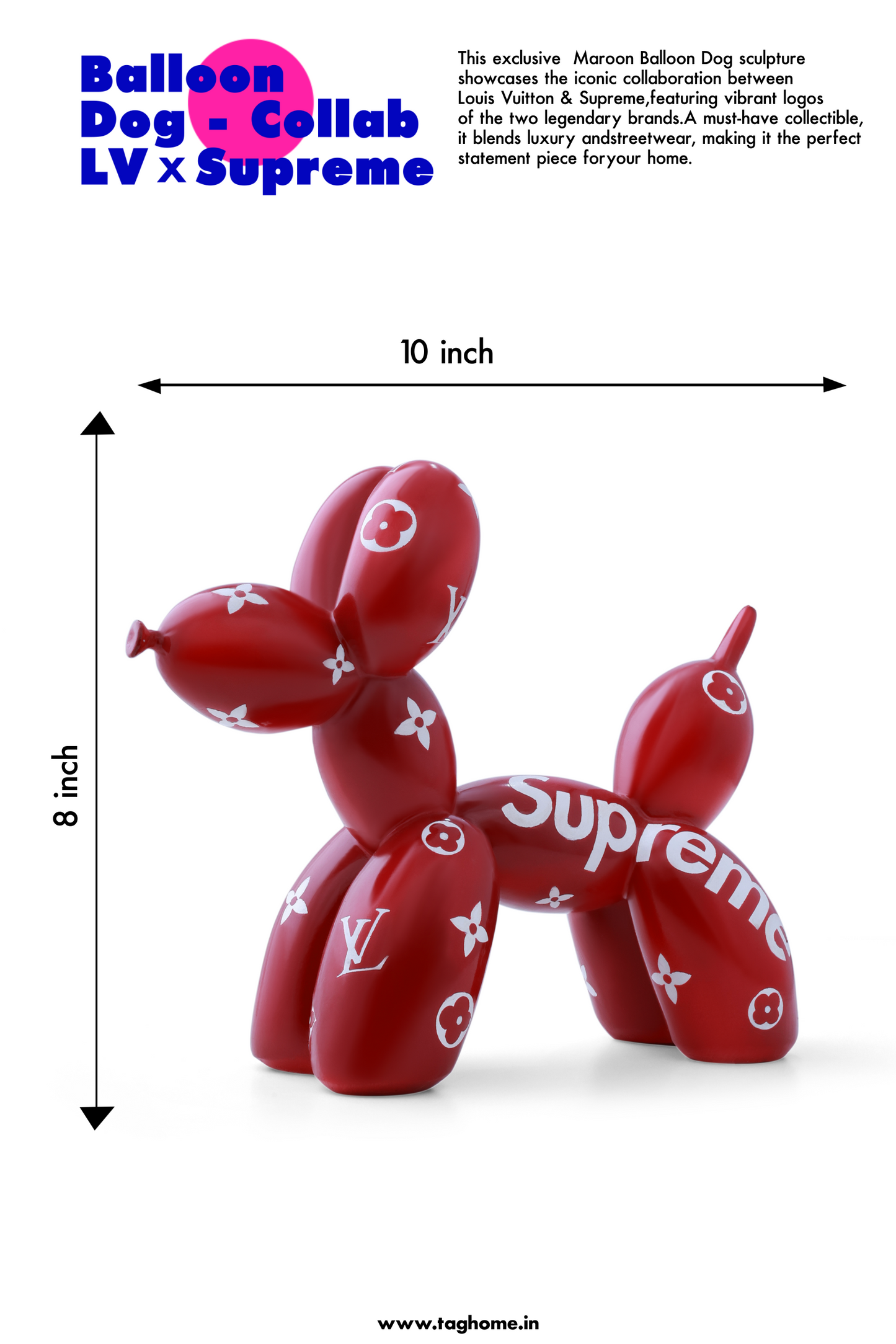 Balloon Dog Maroon Supreme LV Collaboration Home Decor Sculpture (20 x 18 x 9 cm)