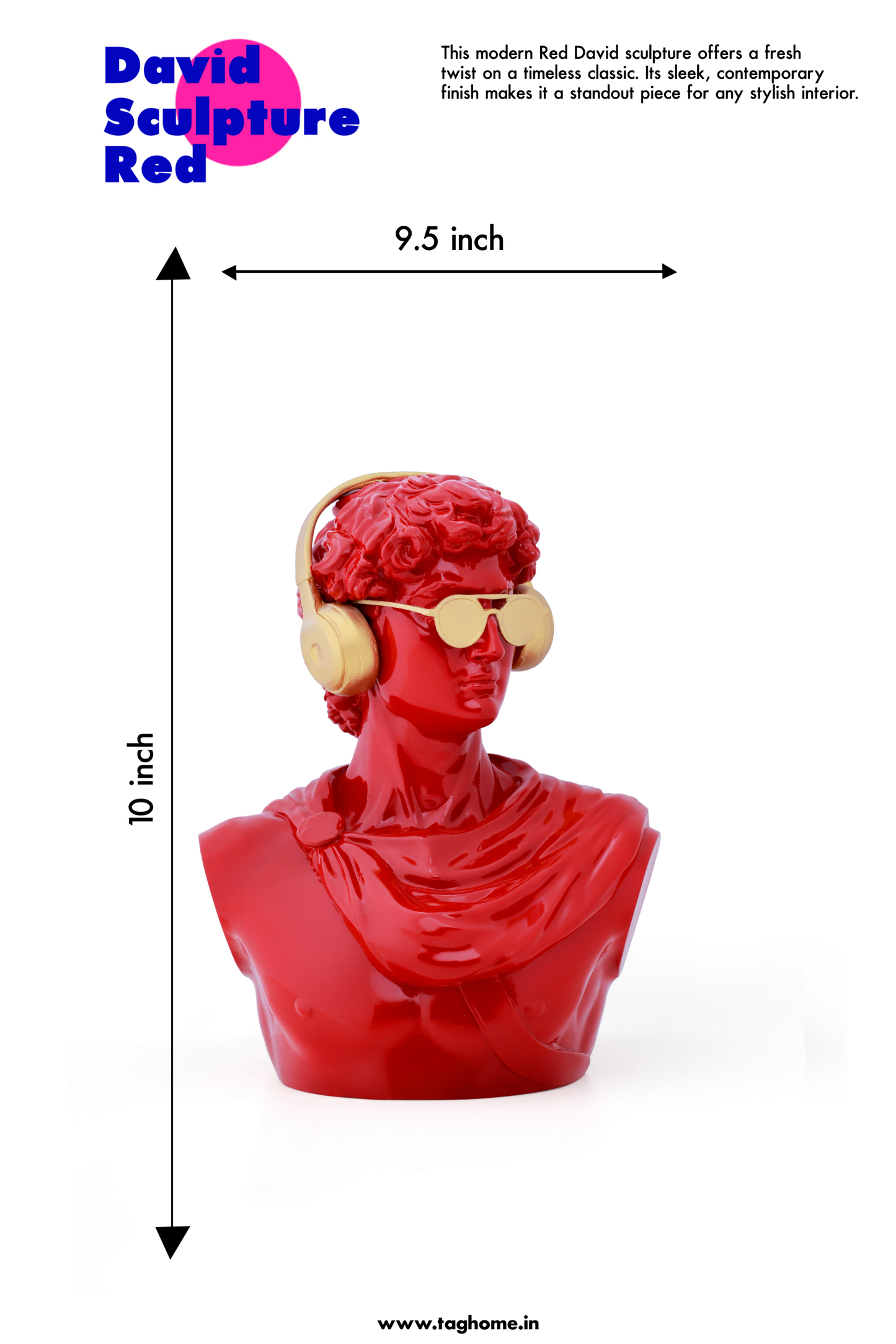 Michelangelo's David Vibrant Red Home Decor Sculpture