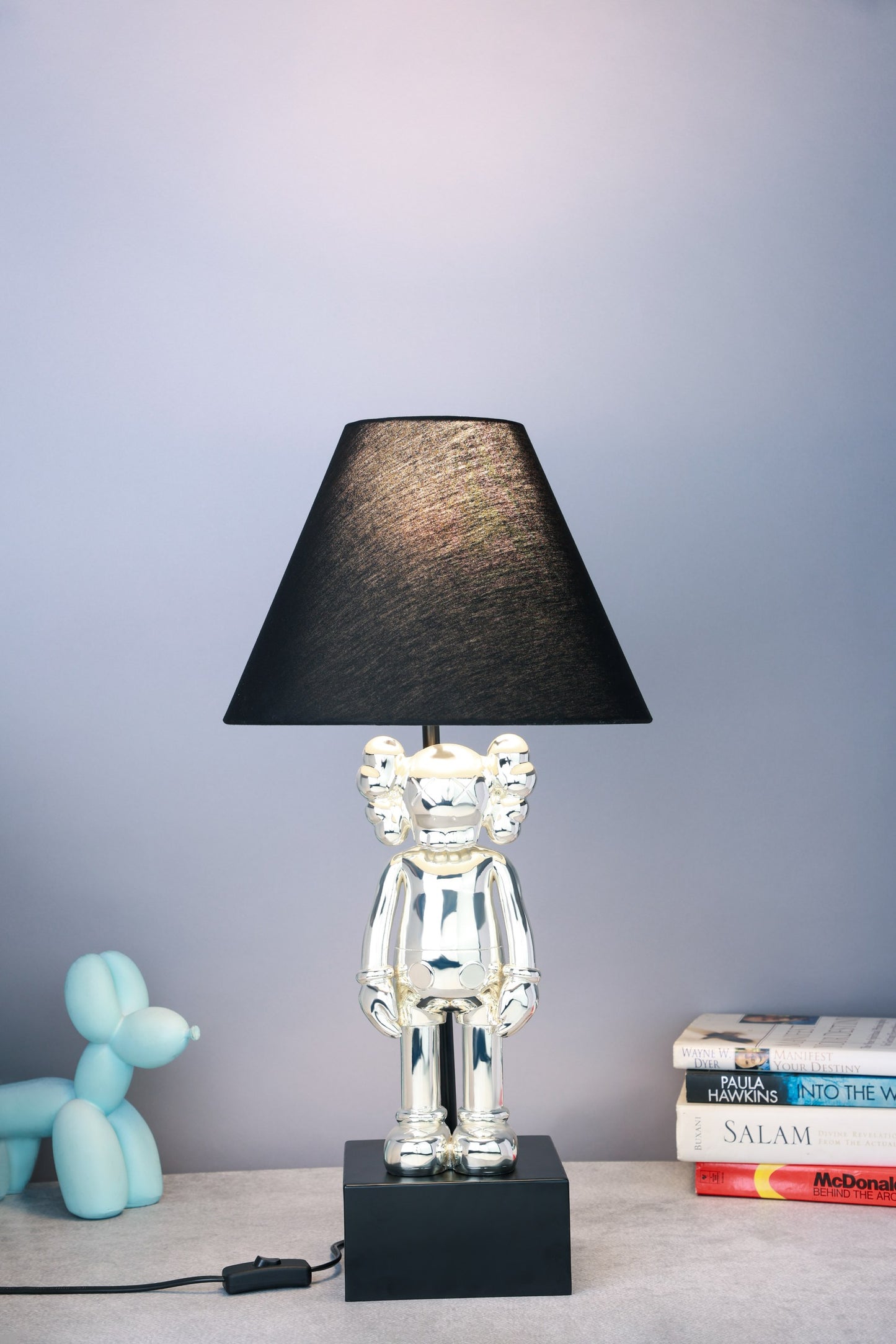 Kaws-Inspired Table Lamp with Silver-Plated Kaws Sculptures (30 x 61 x 30 cm)