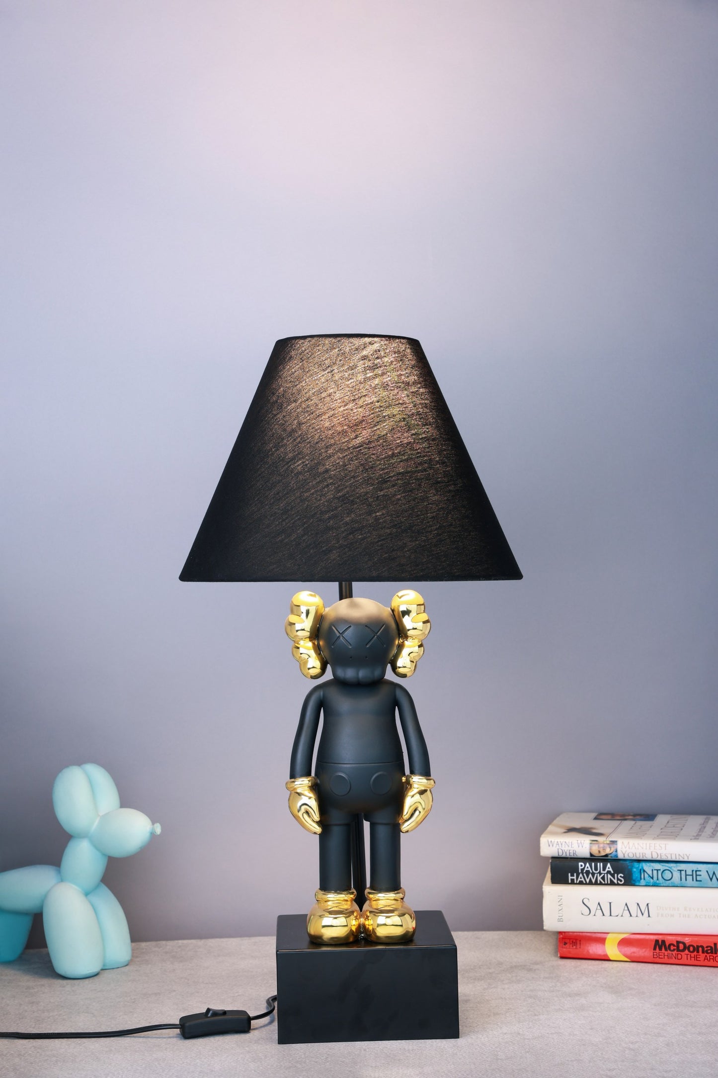 Kaws-Inspired Table Lamp with Matte Black & Gold-Plated Kaws Sculptures (30 x 61 x 30 cm)