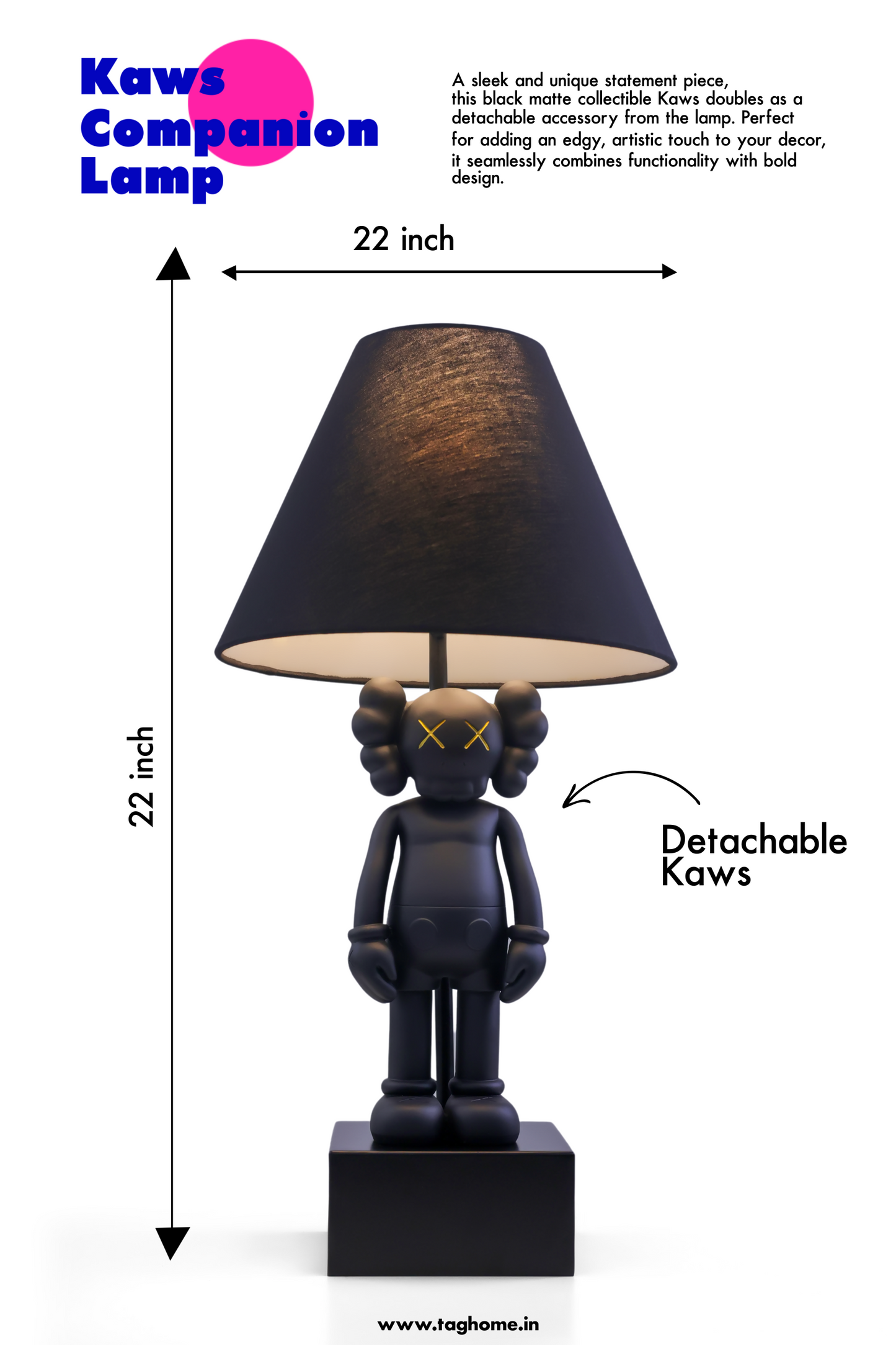 Kaws-Inspired Table Lamp with Matte Black Kaws Sculptures
