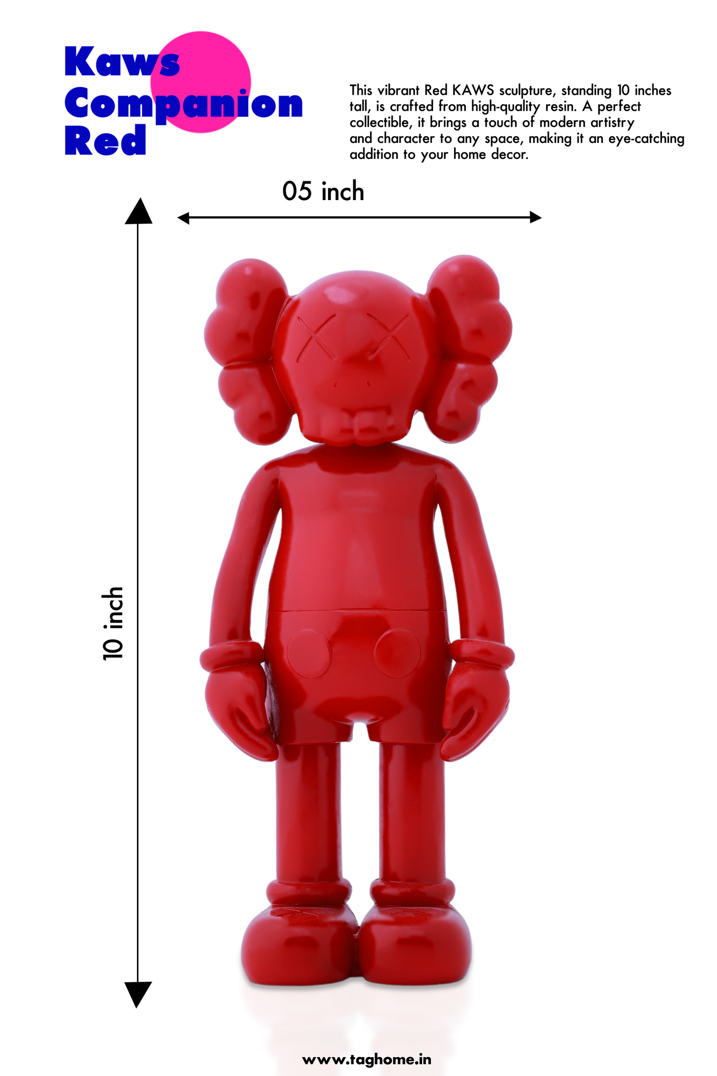 Kaws Sculpture Red Matte Home Decor (14 x 30 x 8 cm)