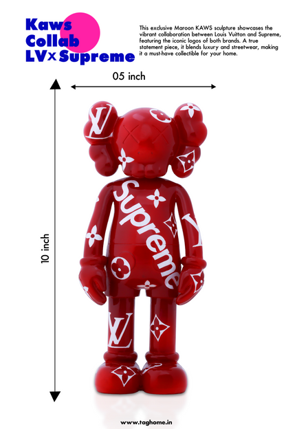 Kaws Sculpture Maroon Louis Vuitton x Supreme Collaboration (14 x 30 x 8 cm)