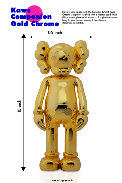 Kaws Sculpture Luxurious Gold Chrome Collection Home Decor (14 x 30 x 8 cm)
