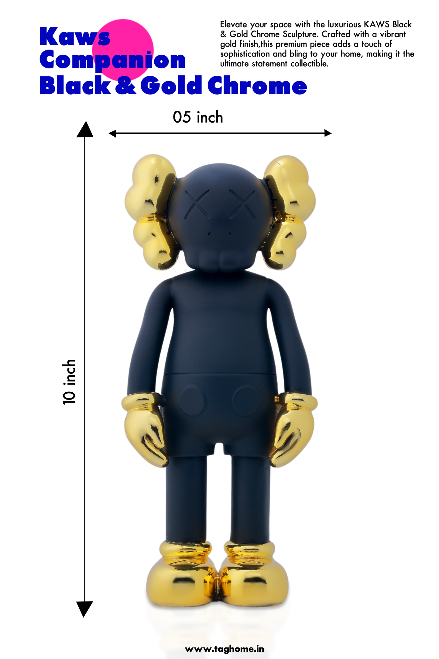 Kaws Sculpture Matte Black with Gold Chrome Accents Home Decor (14 x 30 x 8 cm)