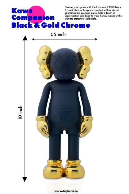 Kaws Sculpture Matte Black with Gold Chrome Accents Home Decor (14 x 30 x 8 cm)