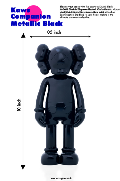 Kaws Sculpture Metallic Black Chrome Collection Home Decor (14 x 30 x 8 cm)
