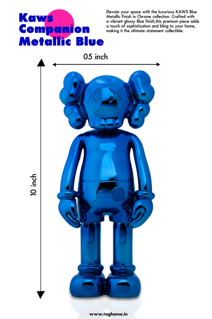 Kaws Sculpture Vibrant Blue Metallic Chrome Collection Home Decor (14 x 30 x 8 cm)