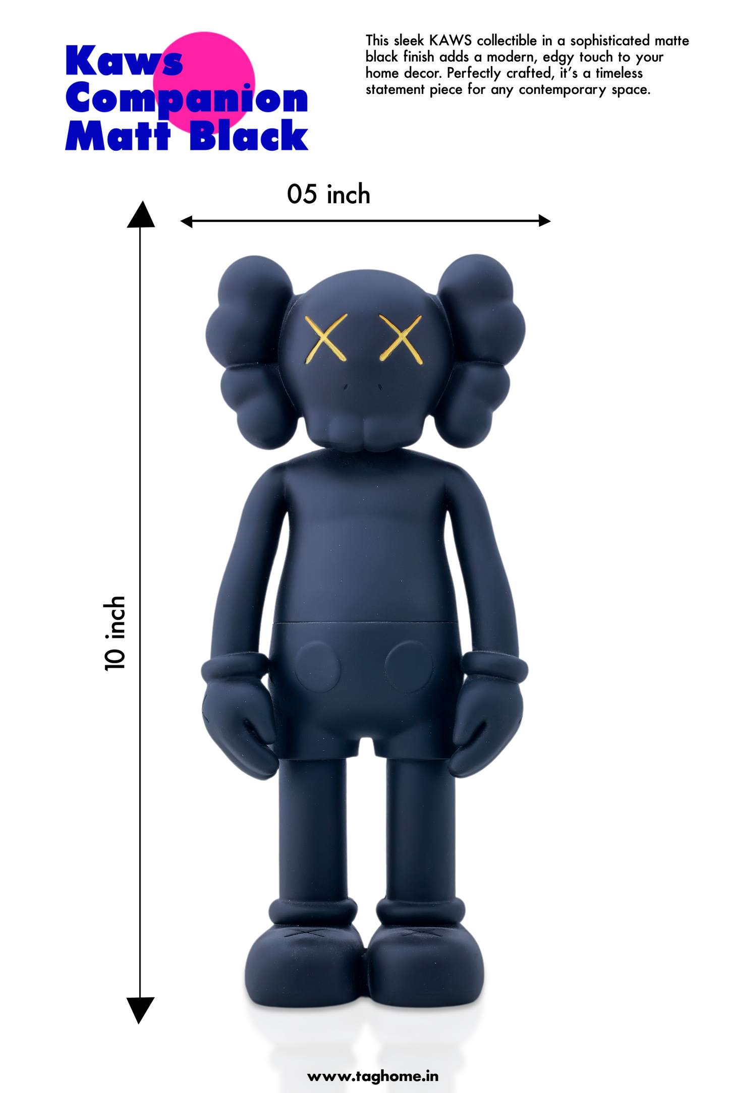 Kaws Sculpture Matte Black Pop Art Icon Home Decor (14 x 30 x 8 cm)