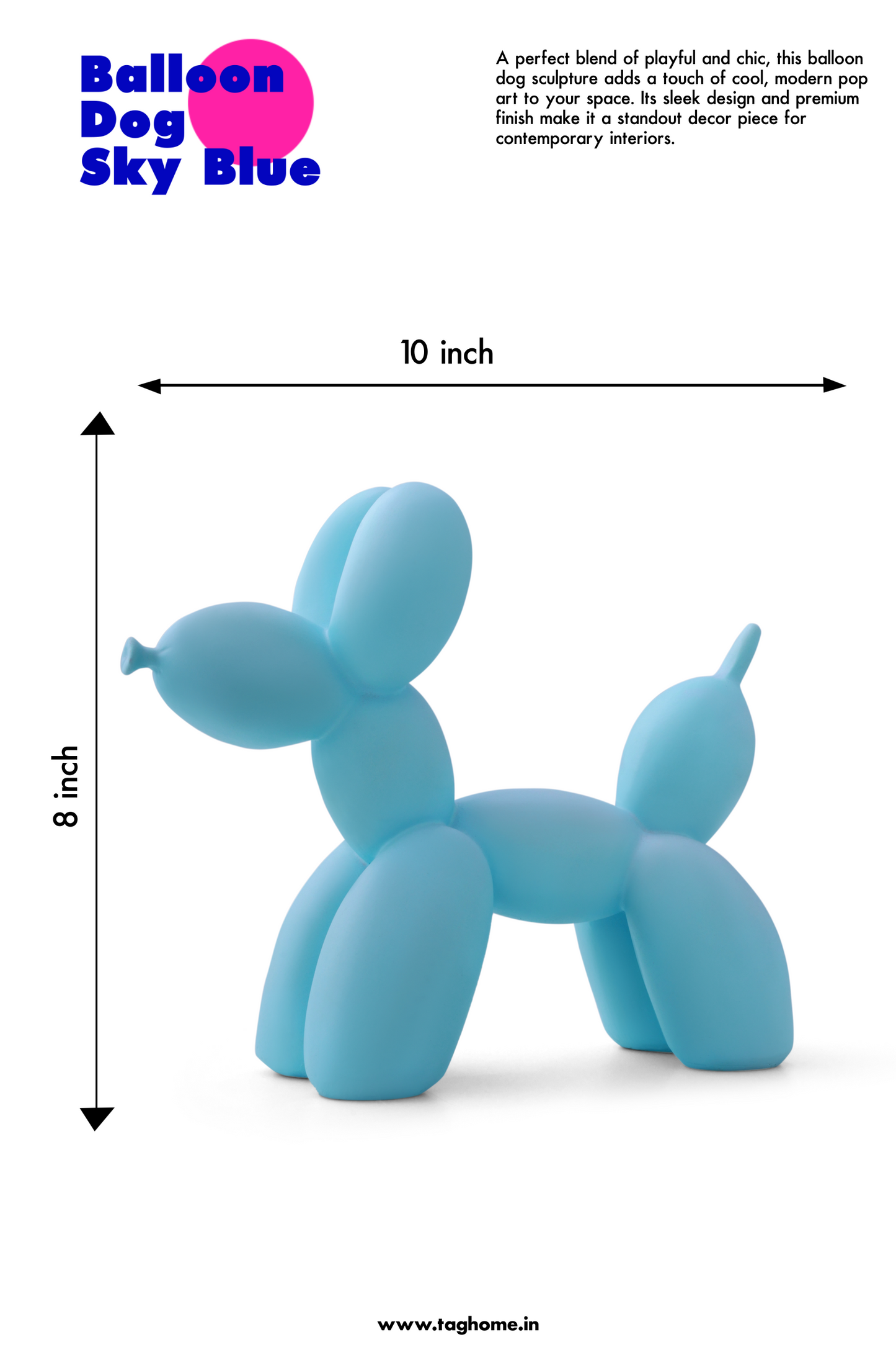 Balloon Dog Sky Blue Home Decor Sculpture (20 x 18 x 9 cm)
