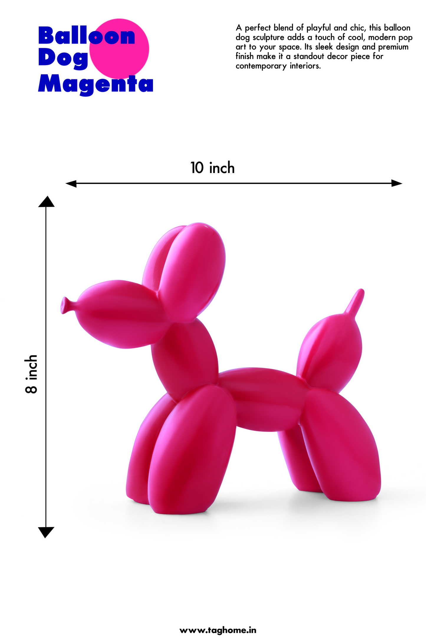 Balloon Dog Magenta Matte Home Decor Sculpture (20 x 18 x 9 cm)