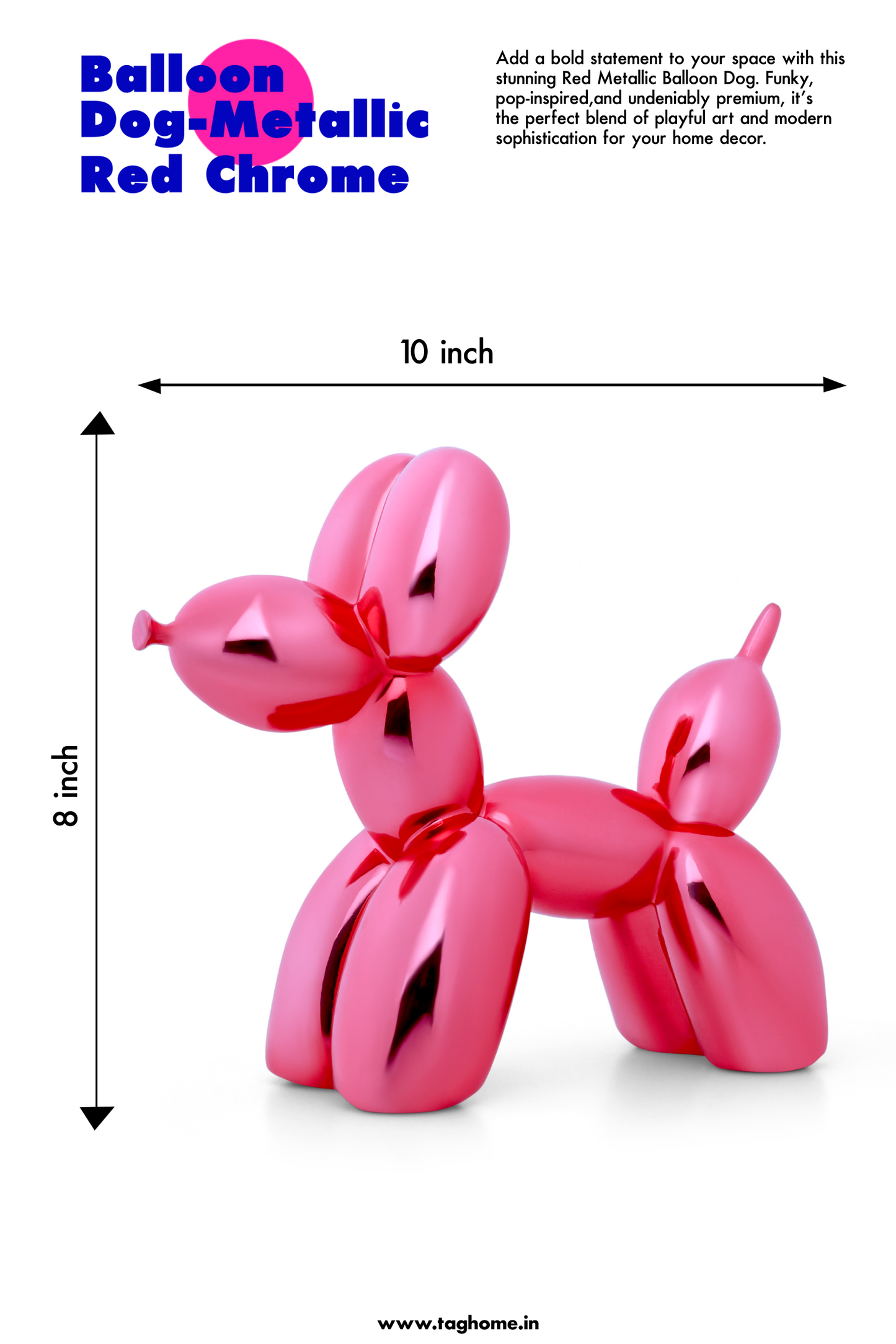 Balloon Dog Pink Chrome Home Decor Sculpture (20 x 18 x 9 cm)