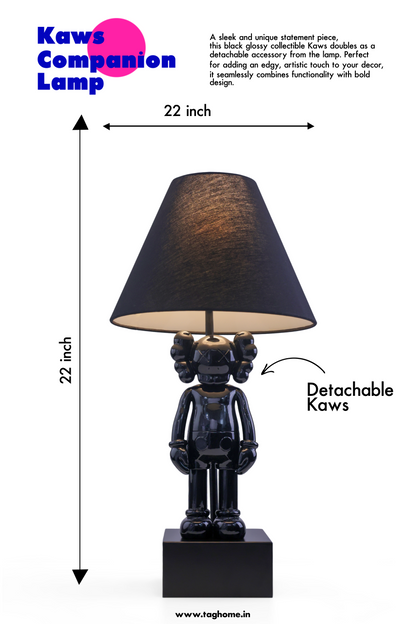 Kaws-Inspired Table Lamp with Metallic Glossy Black Kaws Sculptures (30 x 61 x 30 cm)