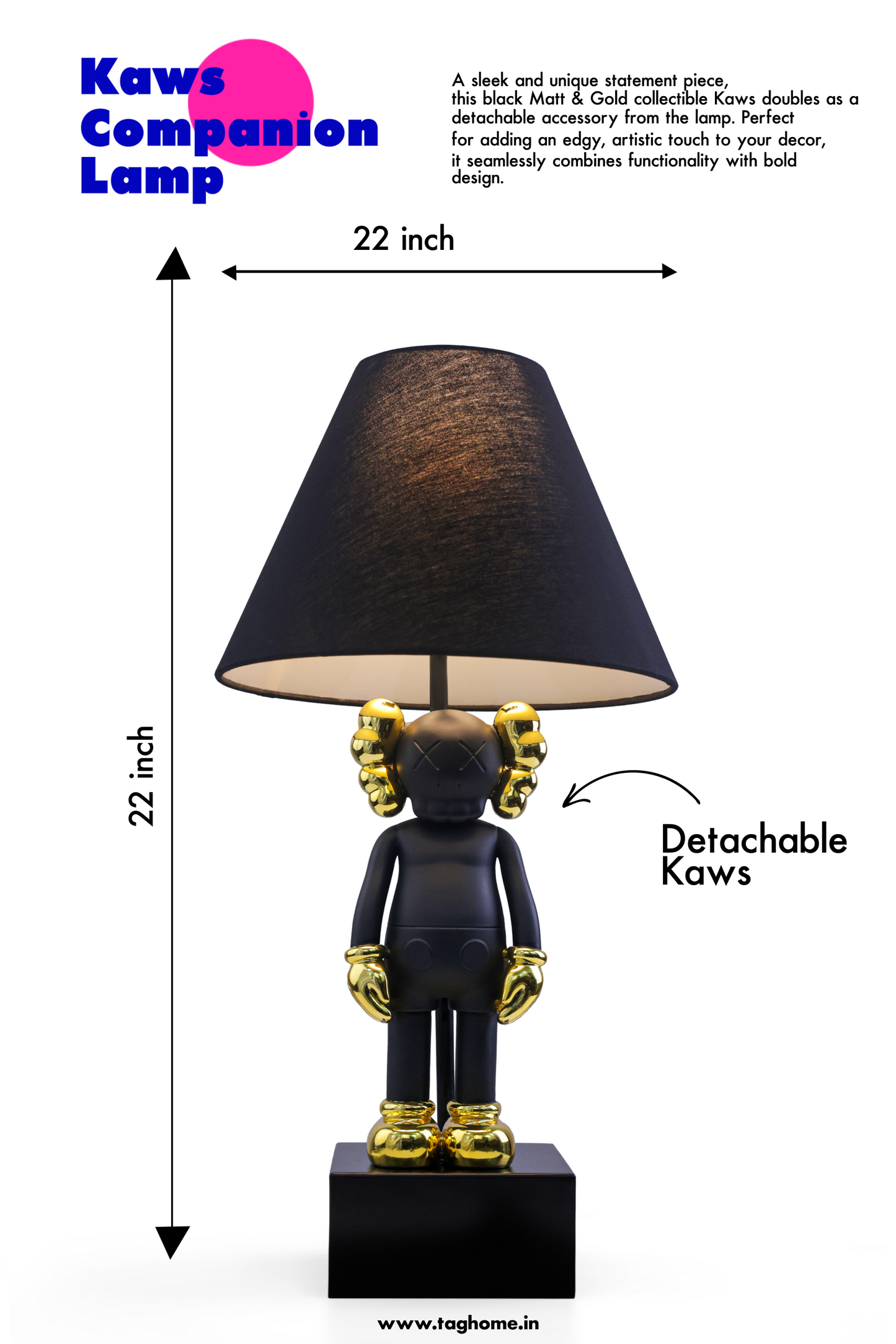 Kaws-Inspired Table Lamp with Matte Black & Gold-Plated Kaws Sculptures (30 x 61 x 30 cm)