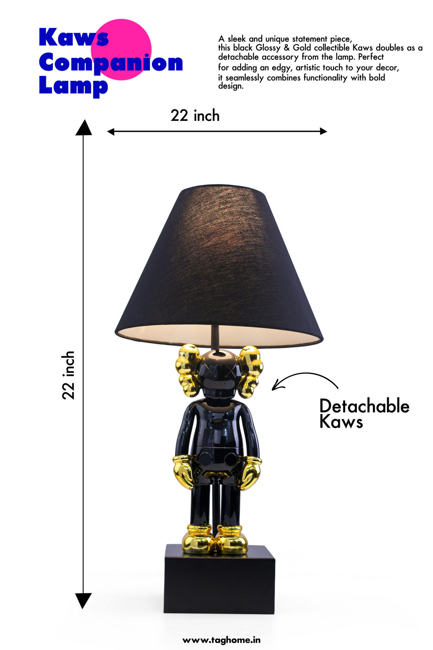 Kaws-Inspired Table Lamp with Glossy Metallic Black & Gold-Plated Kaws Sculpture