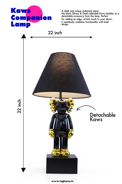 Kaws-Inspired Table Lamp with Glossy Metallic Black & Gold-Plated Kaws Sculpture