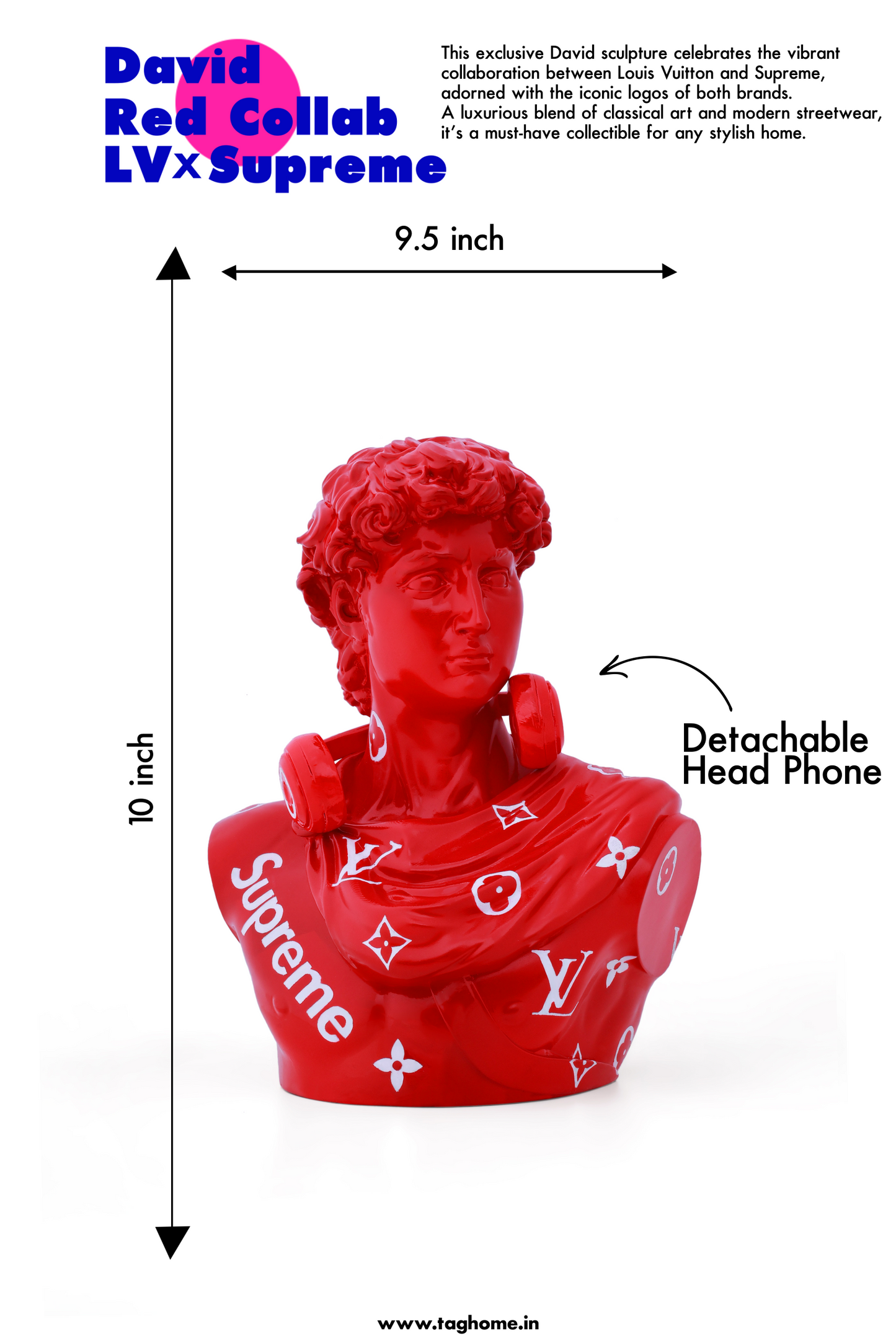 Michelangelo's David Louis Vuitton x Supreme Collaboration Home Decor Sculpture (26 x 30 x 17 cm)