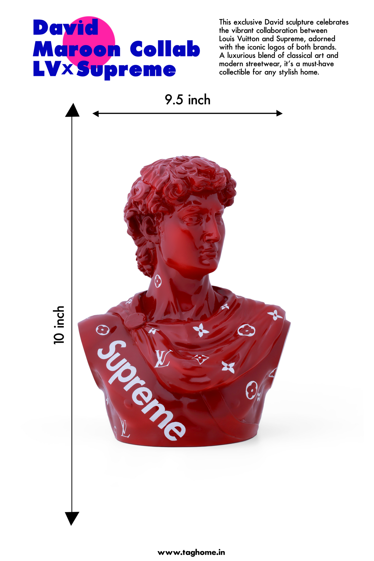 Michelangelo's David Maroon Supreme LV Collaboration Home Decor Sculpture (26 x 30 x 17 cm)