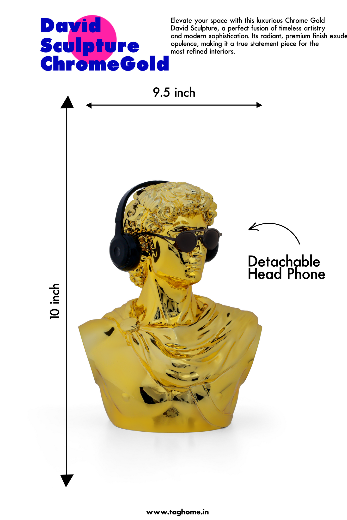 Michelangelo's David Gold Chrome Home Decor Sculpture