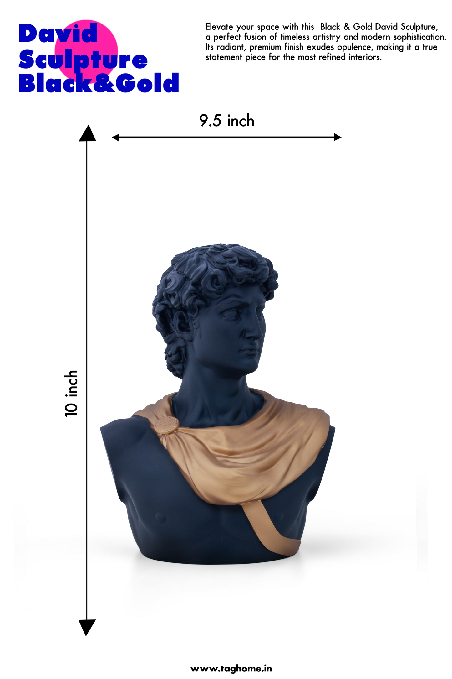Michelangelo's David Black & Gold Matte Home Decor Sculpture (26 x 30 x 17 cm)