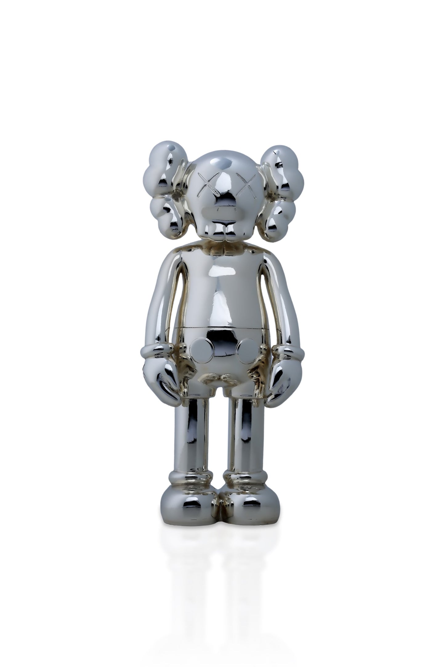 Kaws Sculpture Metallic Silver Chrome Collection Home Decor (14 x 30 x 8 cm)