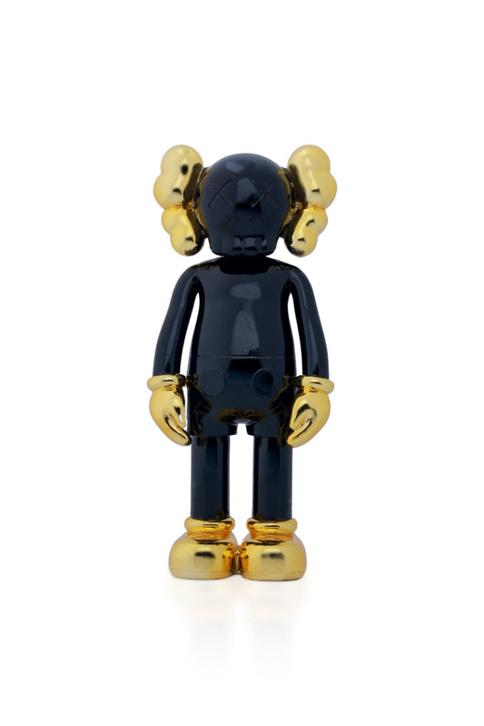 Kaws Sculpture Metallic Black with Gold Chrome Accents Home Decor (14 x 30 x 8 cm)