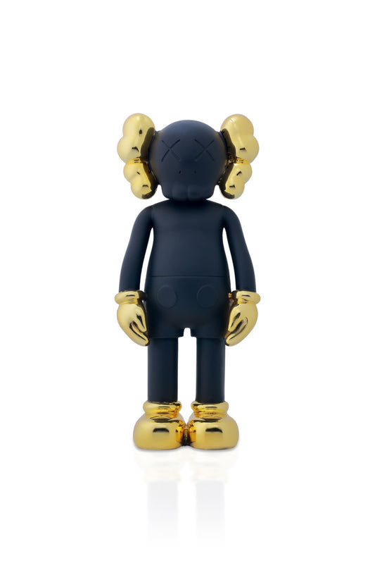 Kaws Sculpture Matte Black with Gold Chrome Accents Home Decor (14 x 30 x 8 cm)