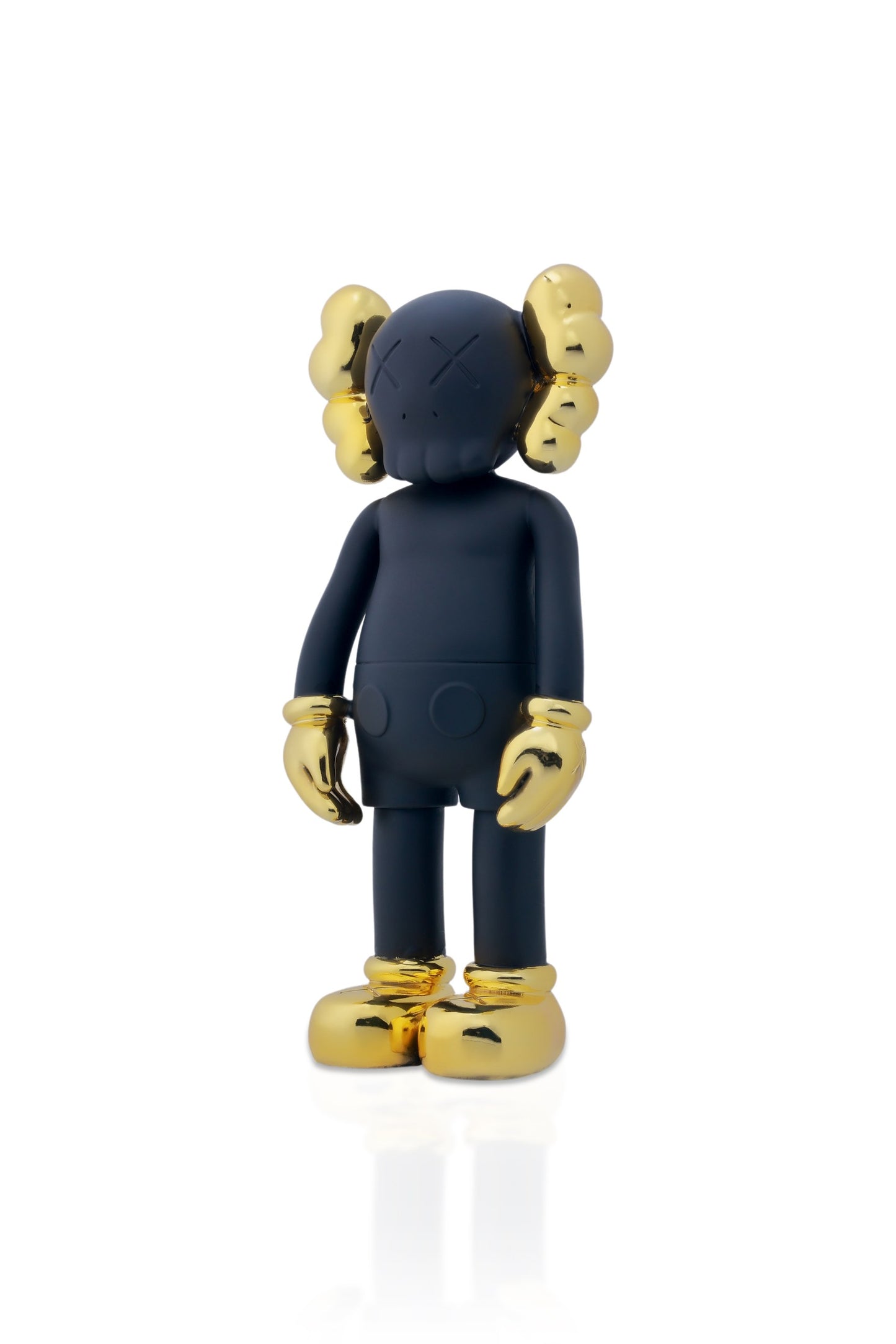 Kaws Sculpture Matte Black with Gold Chrome Accents Home Decor (14 x 30 x 8 cm)