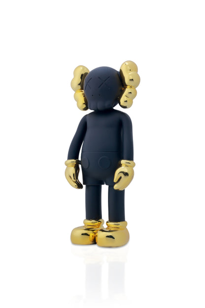 Kaws Sculpture Matte Black with Gold Chrome Accents Home Decor (14 x 30 x 8 cm)