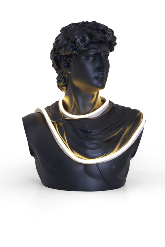Michelangelo's David Matte Black Home Decor Sculpture with Light