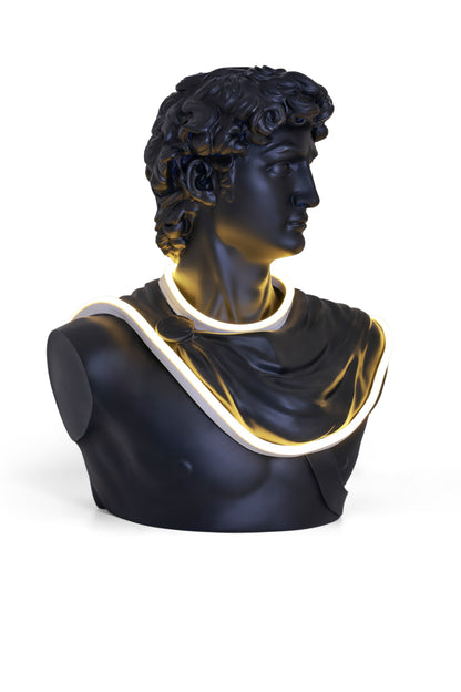 Michelangelo's David Matte Black Home Decor Sculpture with Light