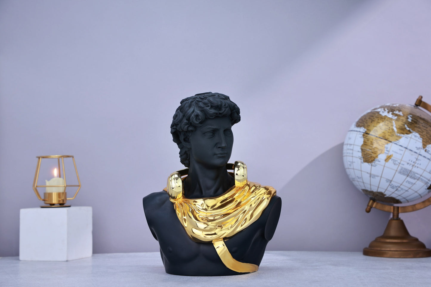 Michelangelo's David Black & Gold Chrome Home Decor Sculpture (26 x 30 x 17 cm)