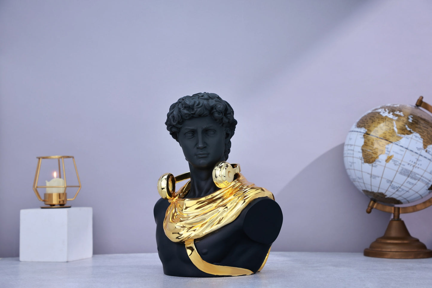 Michelangelo's David Black & Gold Chrome Home Decor Sculpture (26 x 30 x 17 cm)