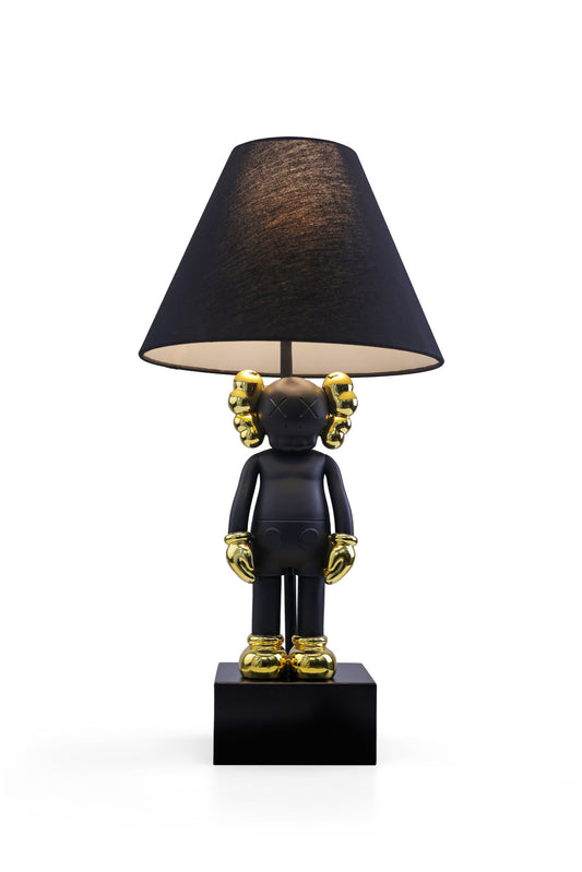 Kaws-Inspired Table Lamp with Matte Black & Gold-Plated Kaws Sculptures (30 x 61 x 30 cm)