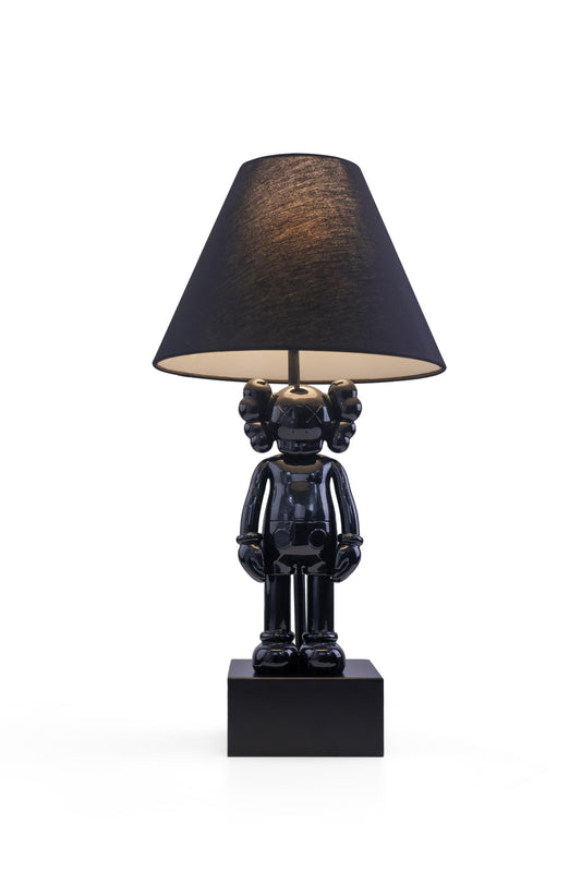 Kaws-Inspired Table Lamp with Metallic Glossy Black Kaws Sculptures (30 x 61 x 30 cm)