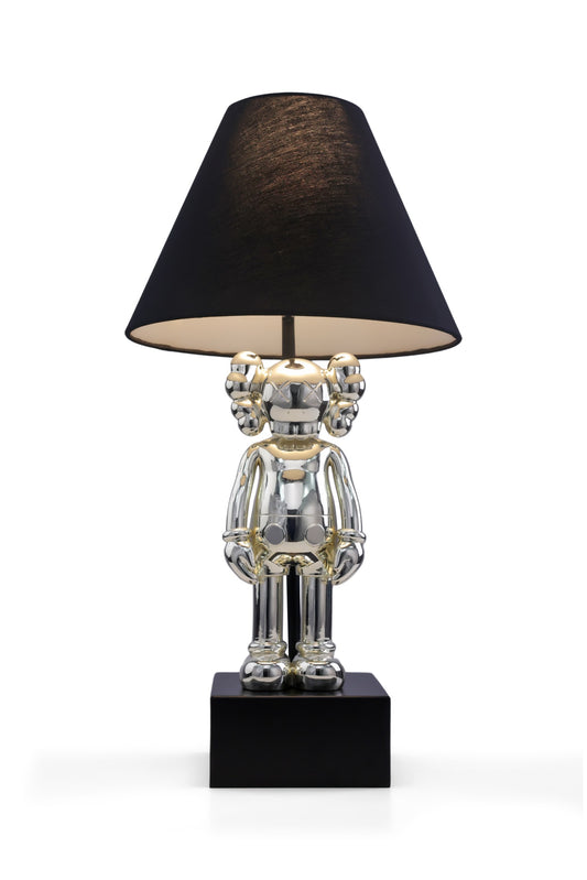 Kaws-Inspired Table Lamp with Silver-Plated Kaws Sculptures (30 x 61 x 30 cm)