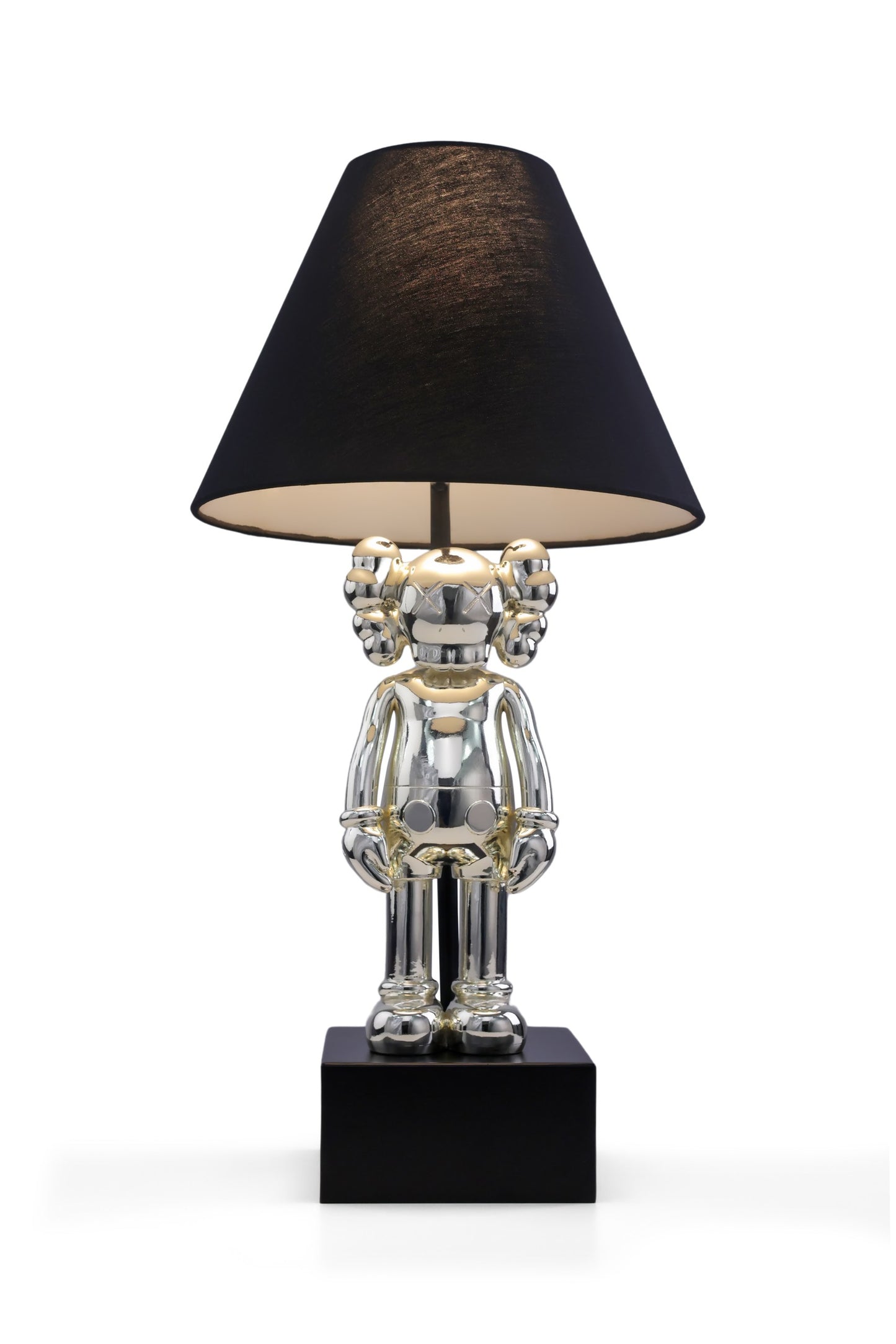 Kaws-Inspired Table Lamp with Silver-Plated Kaws Sculptures (30 x 61 x 30 cm)