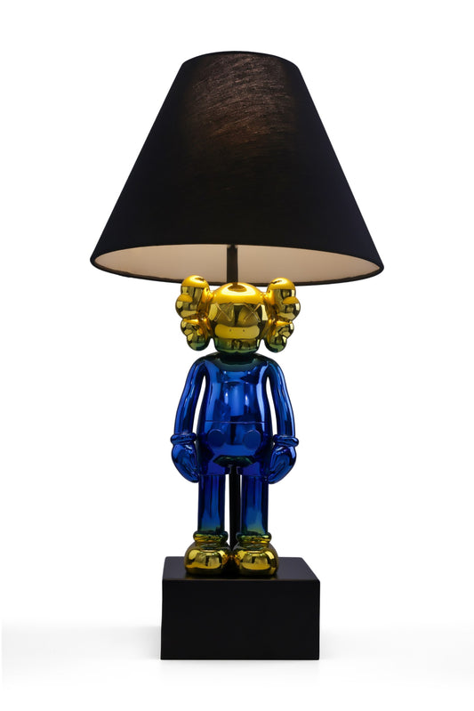 Kaws-Inspired Table Lamp with Metallic Blue & Gold-Plated Kaws Sculpture