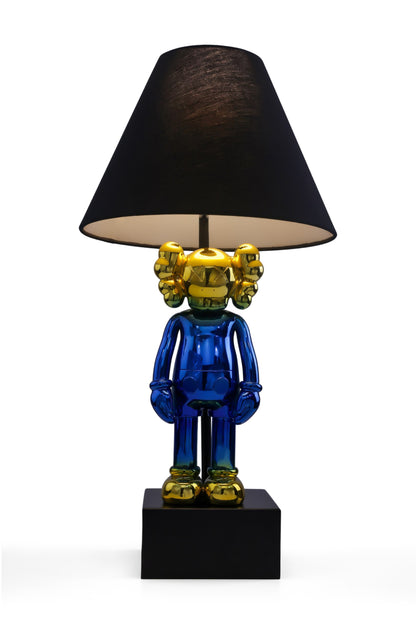 Kaws-Inspired Table Lamp with Metallic Blue & Gold-Plated Kaws Sculpture