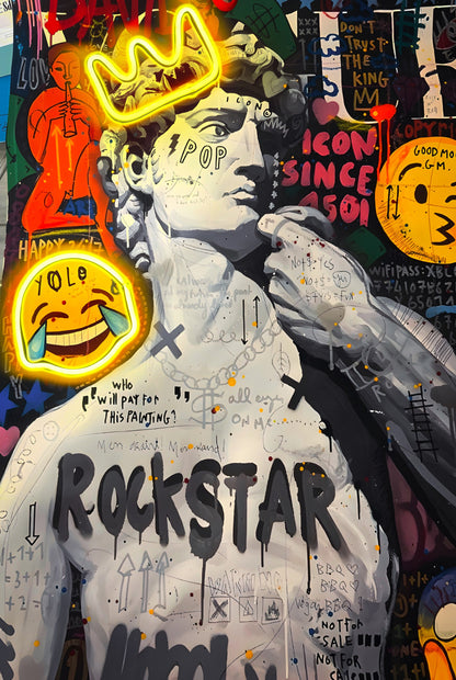Michelangelo's David Graffiti Wall Art with LED Lights – Home Decor (50 x 65 x 5 cm)