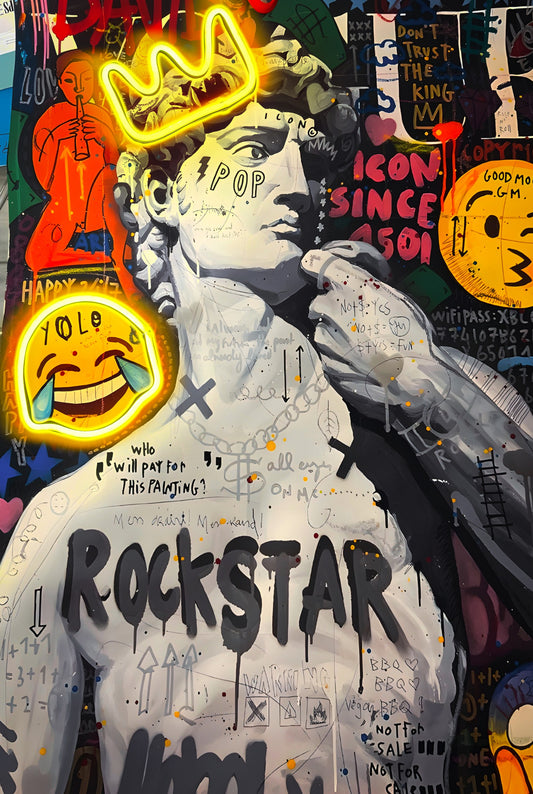 Michelangelo's David Graffiti Wall Art with LED Lights – Home Decor (50 x 65 x 5 cm)