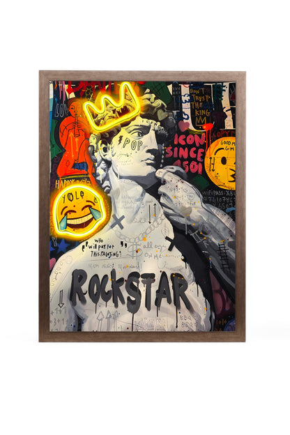 Michelangelo's David Graffiti Wall Art with LED Lights – Home Decor (50 x 65 x 5 cm)
