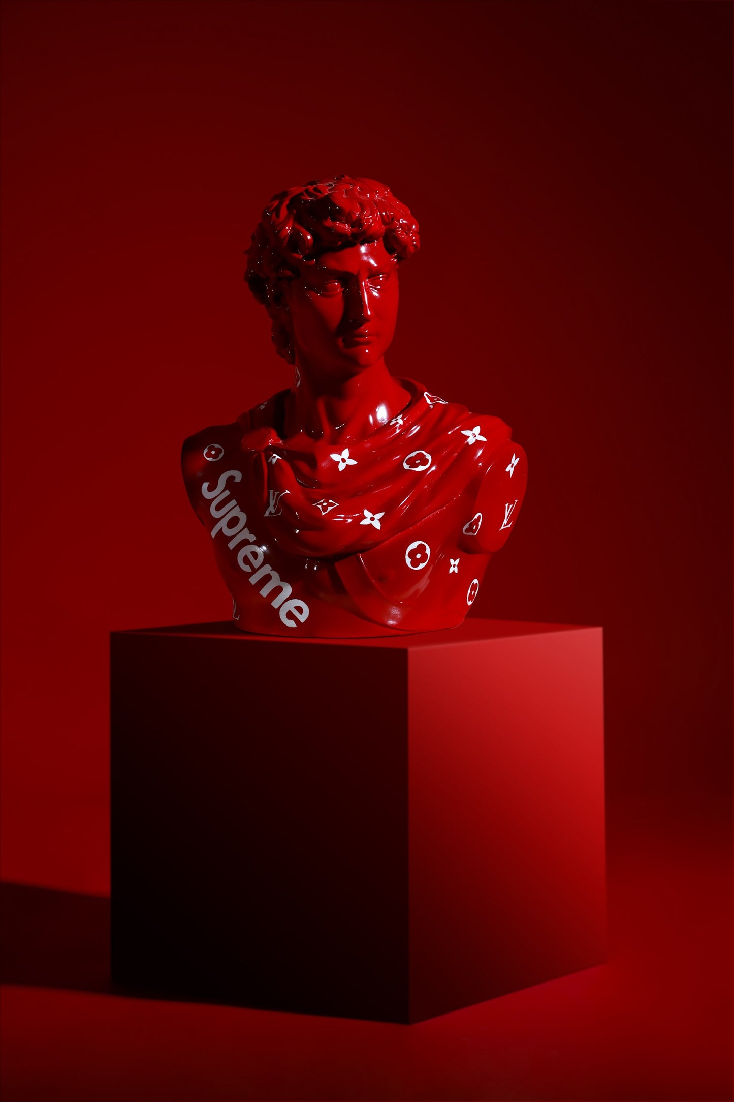 Michelangelo's David Maroon Supreme LV Collaboration Home Decor Sculpture (26 x 30 x 17 cm)