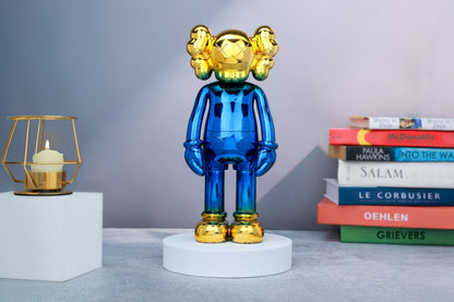 Kaws Sculpture Blue & Gold Pop Art Icon Home Decor (14 x 30 x 8 cm)
