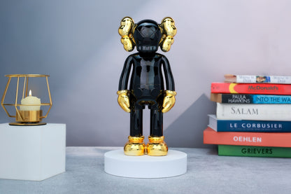 Kaws Sculpture Metallic Black with Gold Chrome Accents Home Decor (14 x 30 x 8 cm)