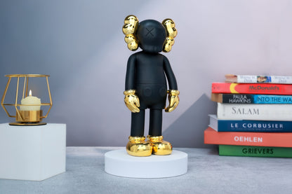 Kaws Sculpture Matte Black with Gold Chrome Accents Home Decor (14 x 30 x 8 cm)
